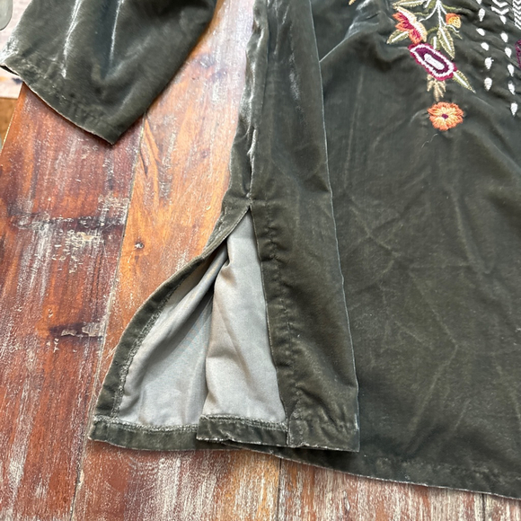 Kyla Seo Green Velvet Embroidered Tunic Top Large Boho Artsy - Picture 4 of 14